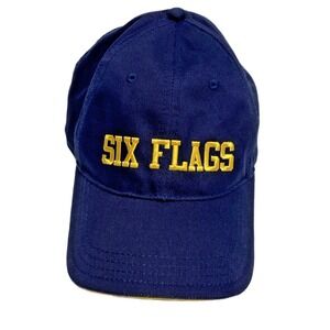 Six Flags Cap Mens‎ Size One Size Navy Blue Embroidered Adjustable Cotton Retro